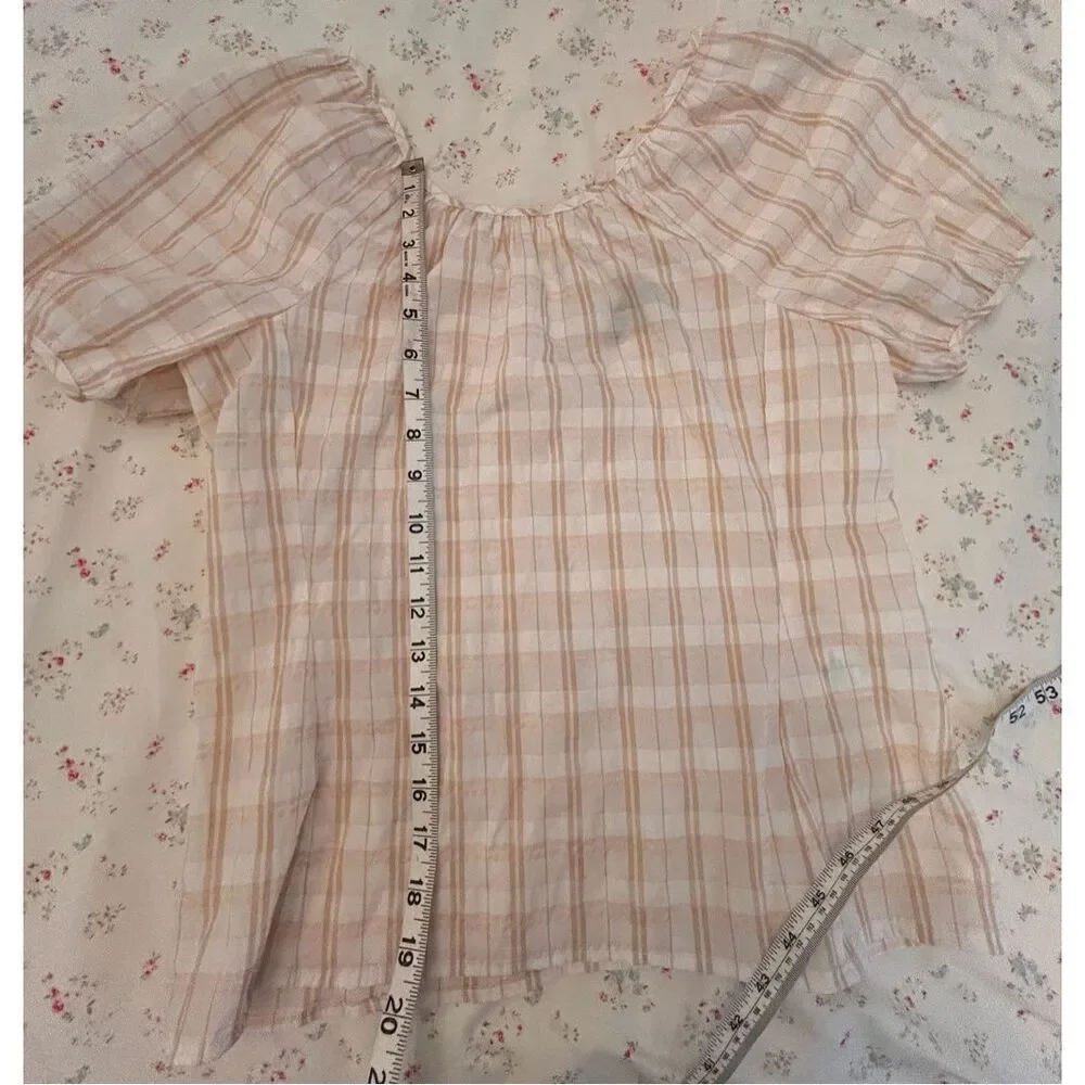 J Crew Women's V Back Puff Sleeve Textured Plaid Top Blouse Size 2 NWOT - Picture 8 of 12